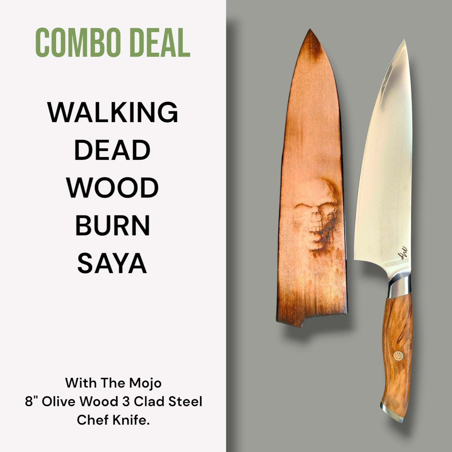 WALKING DEAD WOOD BURN SAYA and Olive Wood Chef Knife Combo!!