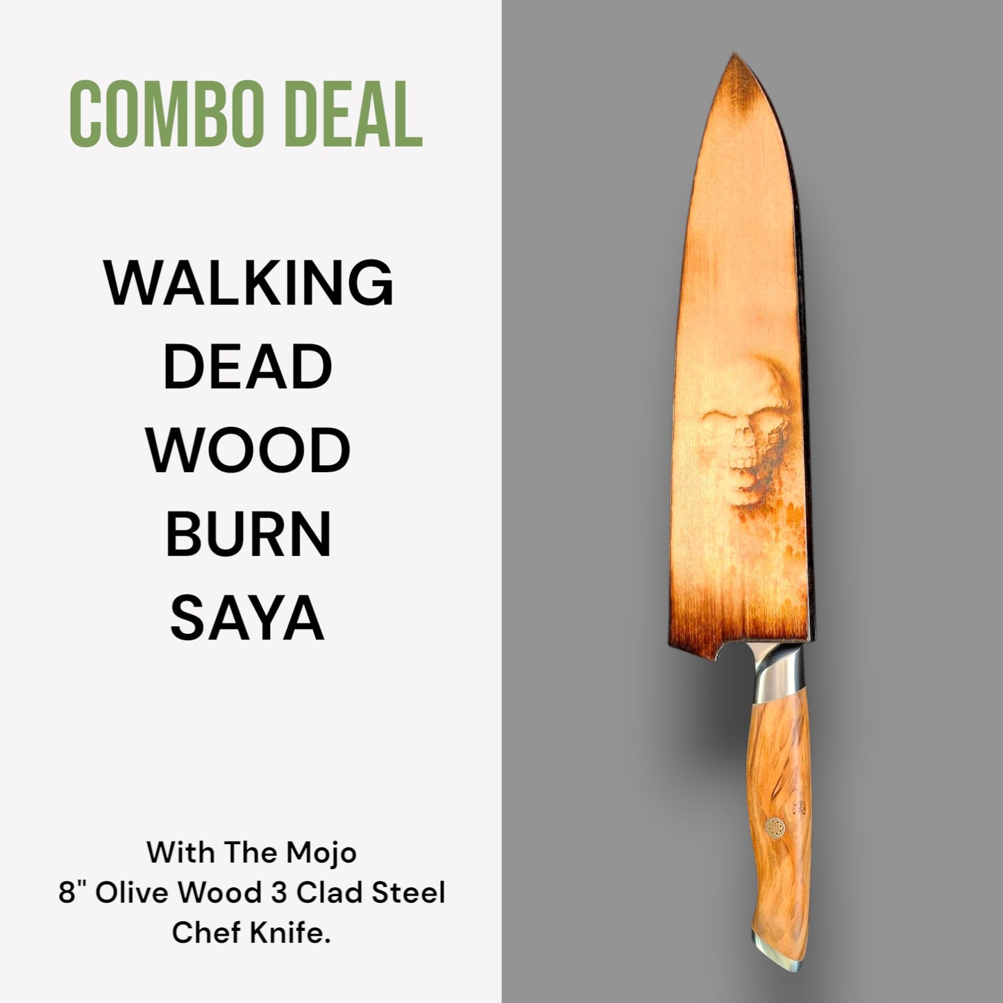 WALKING DEAD WOOD BURN SAYA and Olive Wood Chef Knife Combo!!