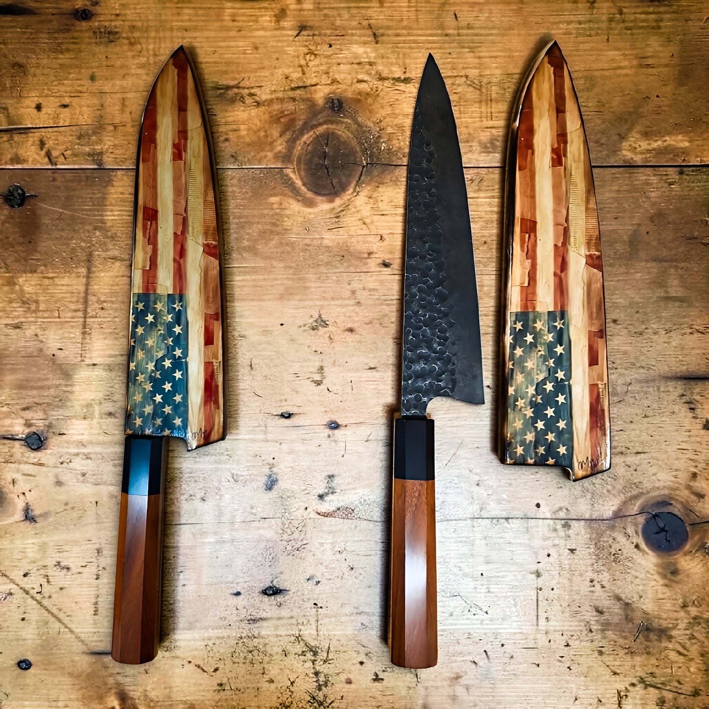 AMERICAN FLAG SAYA AND HAMMERD CHEF KNIFE