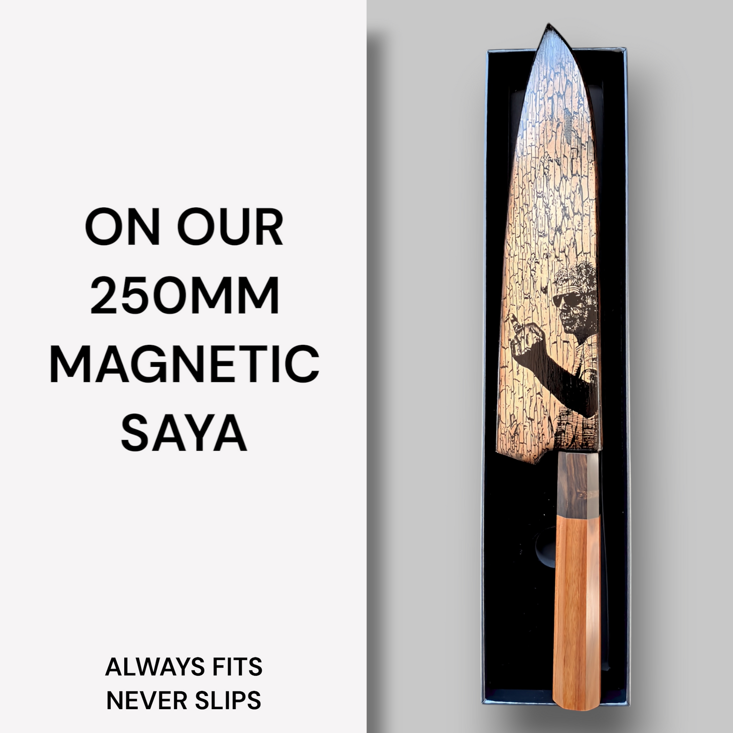 8" MOJO GYUTO AND WOOD BURN BOURDAIN SAYA COMBO