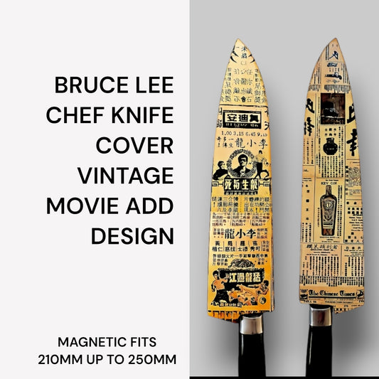 BRUCE LEE CHEF KNIFE COVER. VINTAGE CHINESE TIMES MOVIE AD DESIGN.