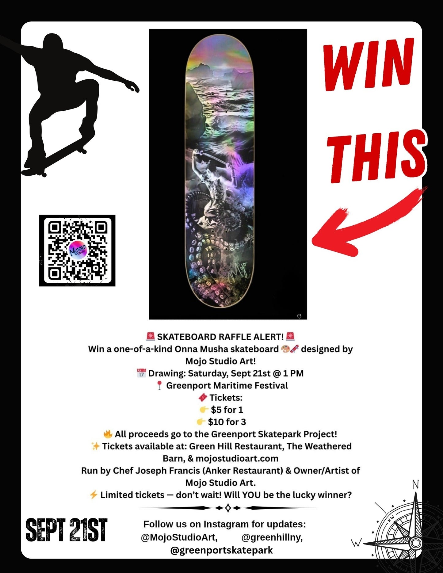 SKATEBOARD RAFFLE GIVEAWAY-(Tickets- $5 for 1,     $10 for 3)