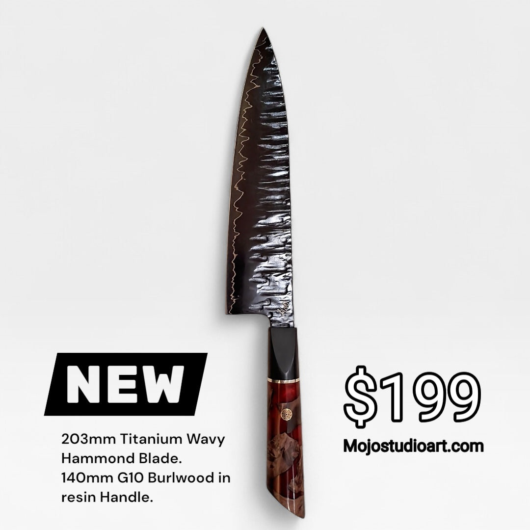 203mm Titanium Wavy with G10 Burl Wood Handle