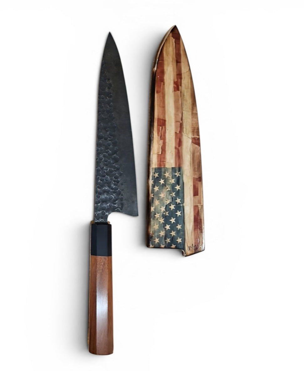 AMERICAN FLAG SAYA AND HAMMERD CHEF KNIFE